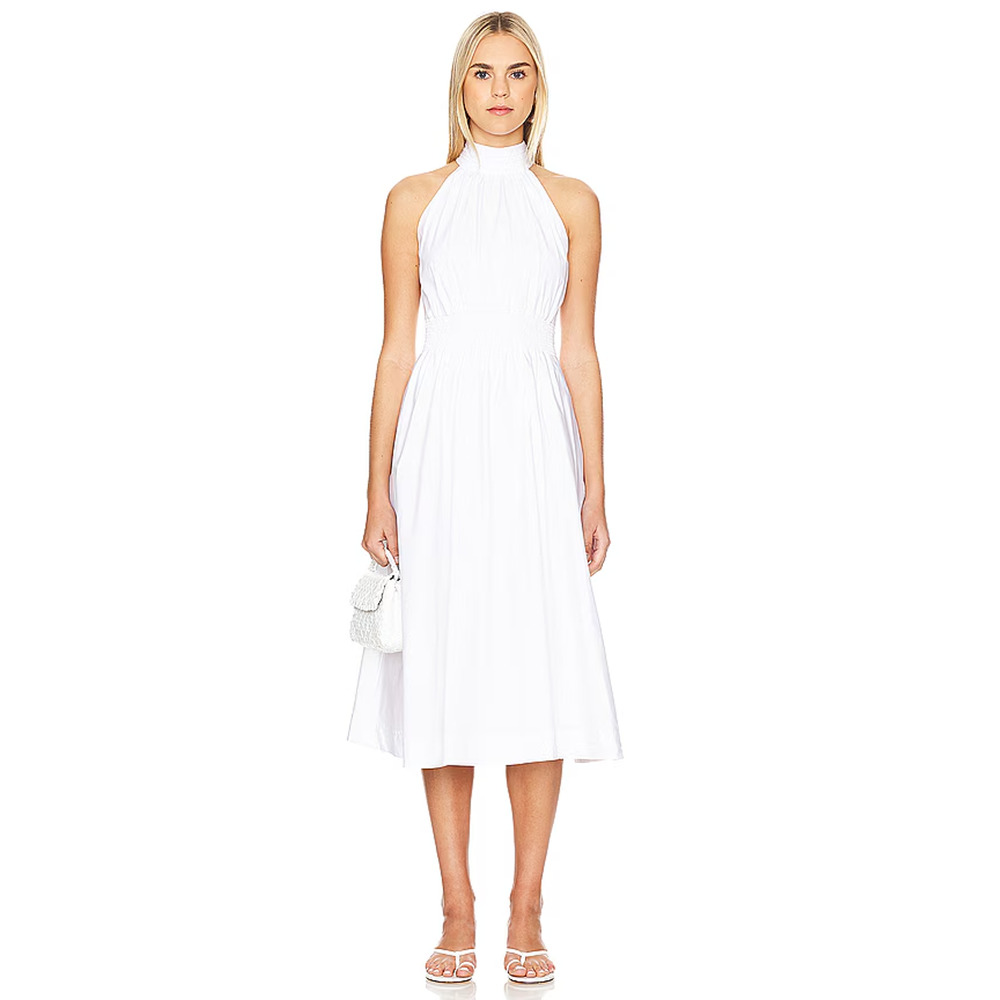NWT Veronica Beard White Kinny Smocked Cotton Midi Dress 16